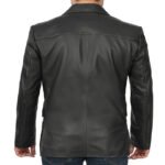 Two Buttons Notch Lapel Black Leather Blazer For Men - Image 4