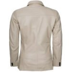 Women’s Two Button Notch Lapel Beige Leather Blazer - Image 4