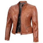 Tan Leather Quilted Jacket - Image 4