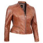 Tan Leather Quilted Jacket - Image 3