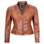 Tan Leather Quilted Jacket