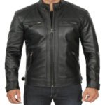 Quilted Style Cafe Racer Leather Jacket - Image 3
