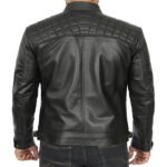 Quilted Style Cafe Racer Leather Jacket - Image 4