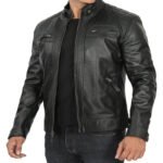 Quilted Style Cafe Racer Leather Jacket - Image 5