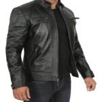 Quilted Style Cafe Racer Leather Jacket - Image 7