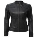 Women’s Black Biker Leather Jacket - Image 2