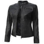Women’s Black Biker Leather Jacket - Image 3