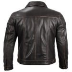 Brown Leather Trucker Jacket For Men - Image 4