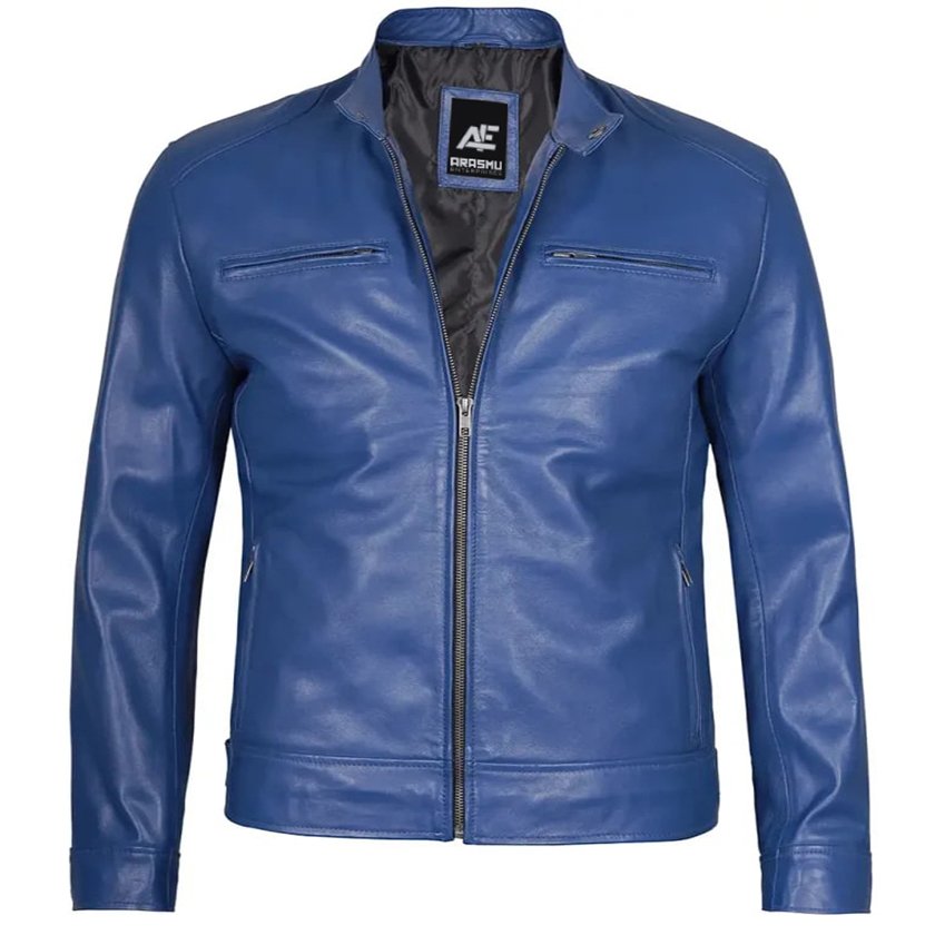 Cafe Racer Blue Leather Jacket For Men (4) Cafe Racer Blue Leather Jacket For Men - Image 1