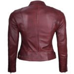 Maroon Leather Jacket For Women - Image 4