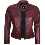 Maroon Leather Jacket For Women - Image 5