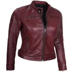 Maroon Leather Jacket For Women - Image 2