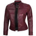 Maroon Leather Jacket For Women - Image 3