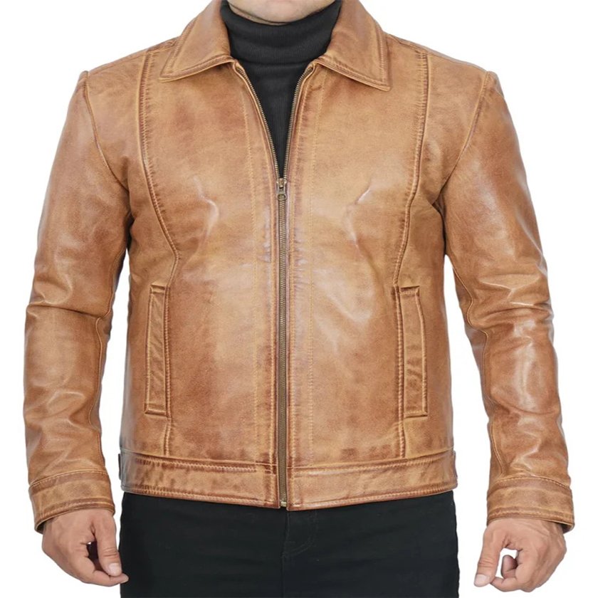 Camel Brown Leather Jacket For Men 9 Camel Brown Leather Jacket For Men - Image 1
