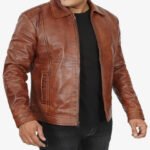 Cognac Collar Leather Jacket - Image 5