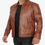 Cognac Collar Leather Jacket - Image 3