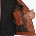 Cognac Collar Leather Jacket - Image 4