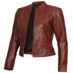 Women’s Cognac Moto Leather Jacket - Image 7