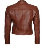 Women’s Cognac Moto Leather Jacket - Image 3