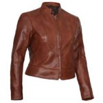 Women’s Cognac Moto Leather Jacket - Image 5