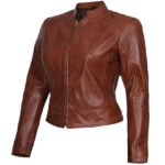 Women’s Cognac Moto Leather Jacket - Image 6