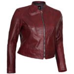 Women’s Biker Maroon Leather Jacket - Image 2