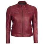 Modern Fit 4 Pockets Women Biker Maroon Leather Jacket