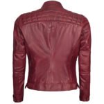 Modern Fit 4 Pockets Women Biker Maroon Leather Jacket - Image 3