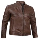 Men Coffee Brown Cafe Racer Jacket - Image 2