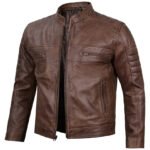 Men Coffee Brown Cafe Racer Jacket - Image 3