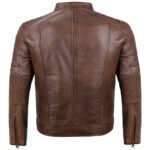 Men Coffee Brown Cafe Racer Jacket - Image 5