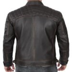 Men Distressed Leather Racer Jacket - Image 5