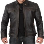 Men Distressed Leather Racer Jacket - Image 7
