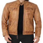 Men’s Camel Brown Leather Jacket - Image 4