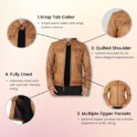 Men’s Camel Brown Leather Jacket - Image 6