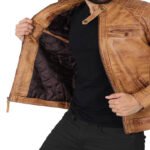 Men’s Camel Brown Leather Jacket - Image 3
