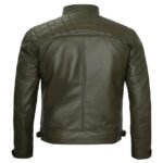 Military Green Leather Jacket | Quilted Pattern - Image 4