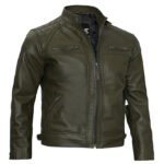 Military Green Leather Jacket | Quilted Pattern - Image 6