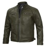 Military Green Leather Jacket | Quilted Pattern - Image 7