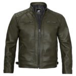 Military Green Leather Jacket | Quilted Pattern
