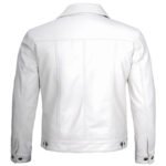 Off White Leather Trucker Jacket For Men - Image 5