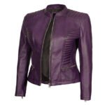 Purple Moto Leather Jacket For Women - Image 5