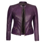 Purple Moto Leather Jacket For Women - Image 2
