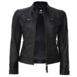 Quilted Pattern Black Moto Leather Jacket For Women - Image 2