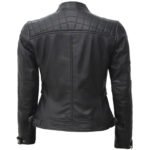 Quilted Pattern Black Moto Leather Jacket For Women - Image 3