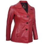 Red Three Button Leather Blazer For Women - Image 5
