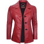 Red Three Button Leather Blazer For Women - Image 3