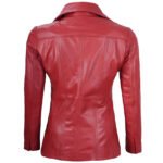Red Three Button Leather Blazer For Women - Image 4