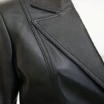 Two Button Black Leather Blazer For Women - Image 2