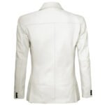 Two Button Notch Lapel Off White Leather Blazer - Image 4